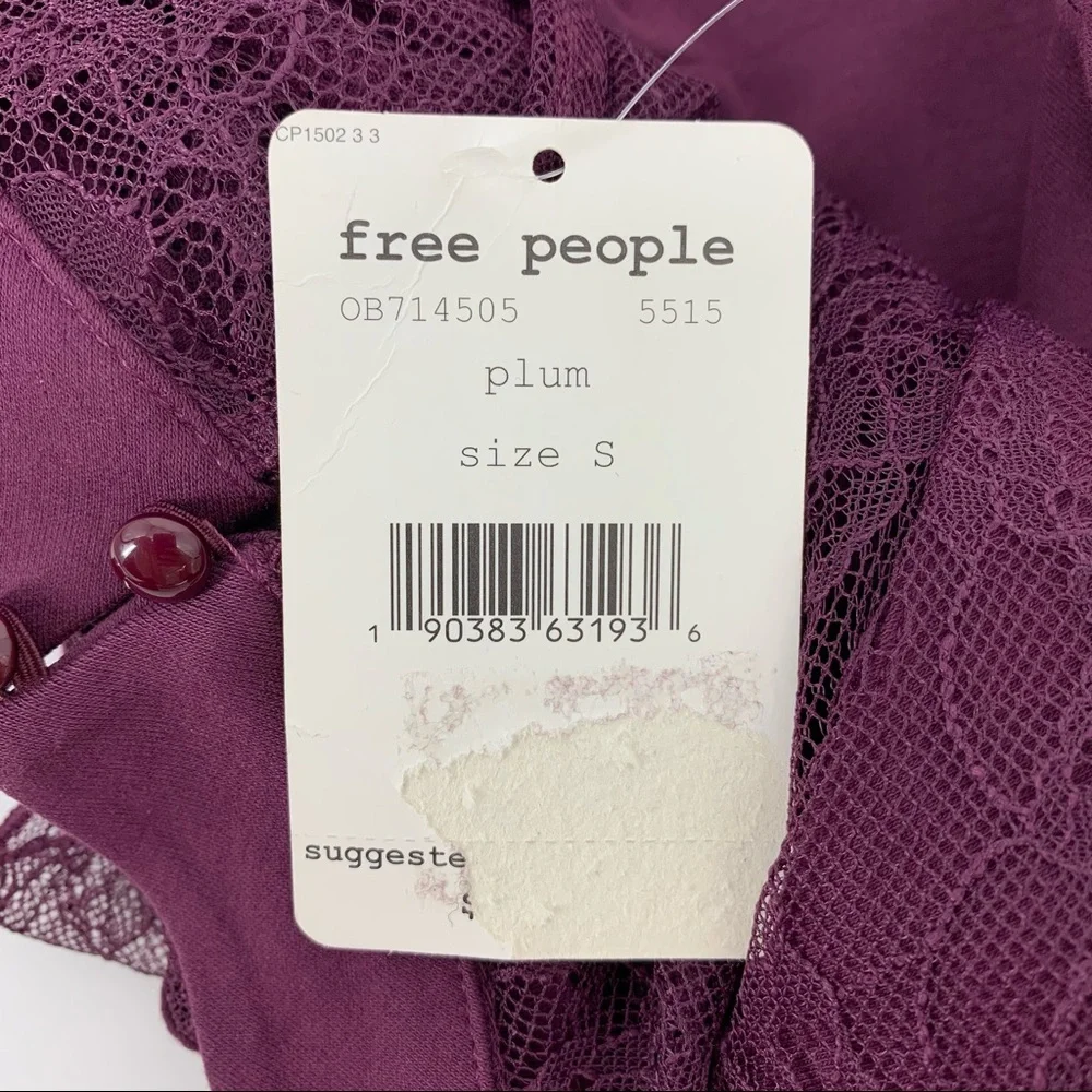 Free People Plum Beaumont Muse‎ Bodycon Dress S Lace Mock Neck Sleeveless Boho